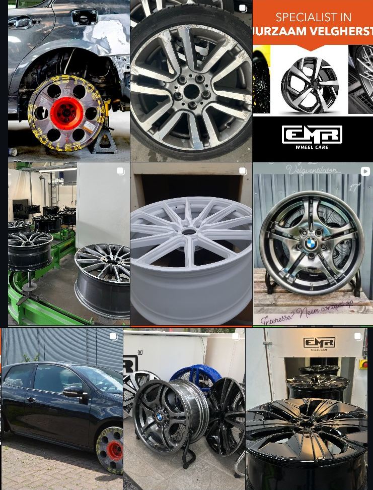 De oude Instagram-feed van EMR Wheel Care: losse foto's zonder vaste stijl