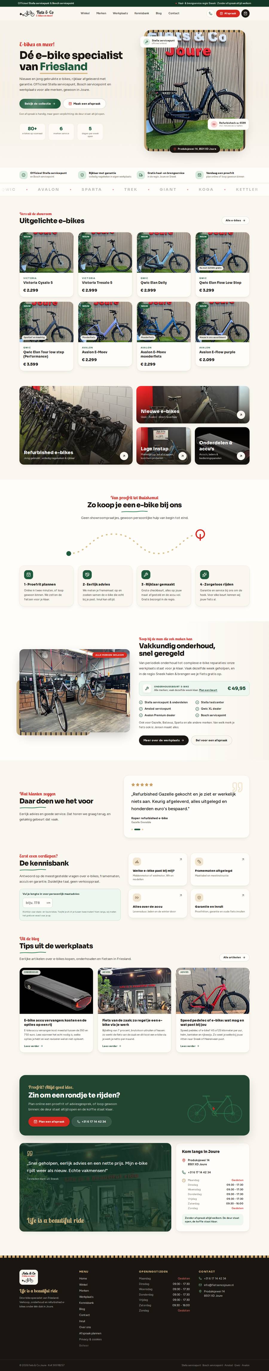 De volledige homepage van Fiets & Co Joure van boven naar beneden