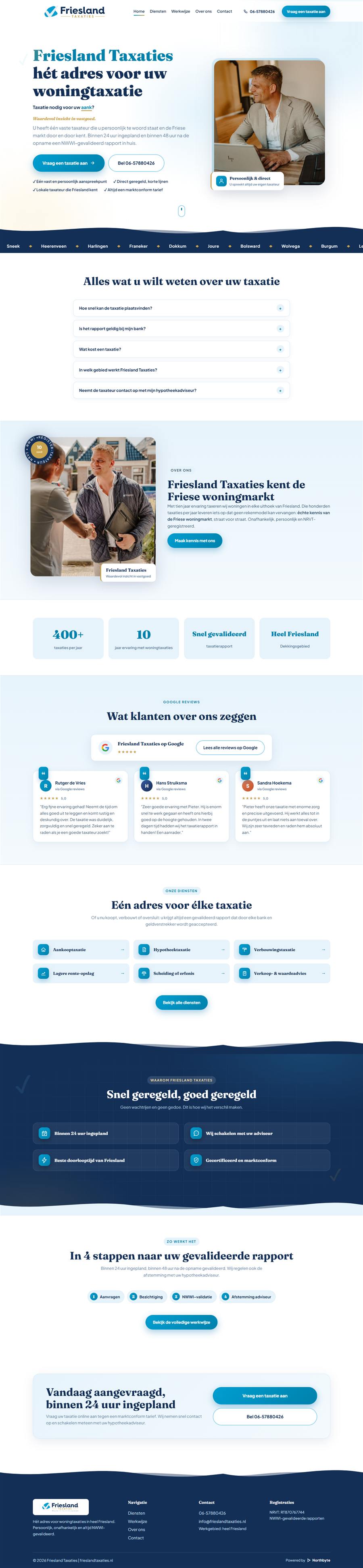 De volledige website van Friesland Taxaties van boven naar beneden