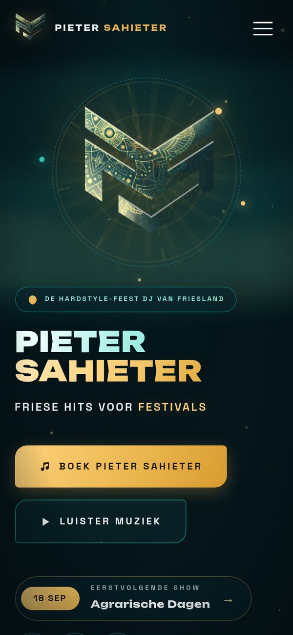De homepage van pietersahieter.nl op een telefoon