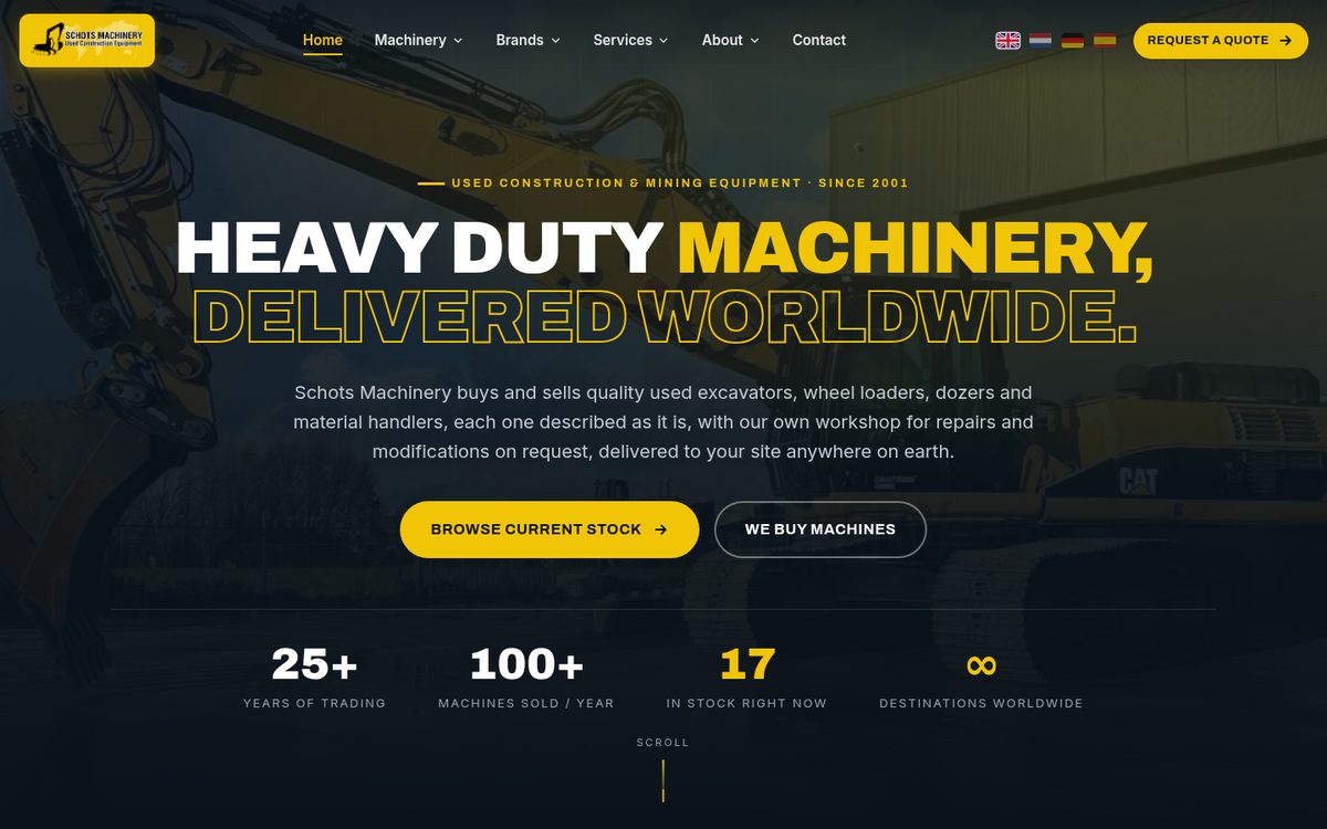 De homepage van schotsmachinery.com op desktop