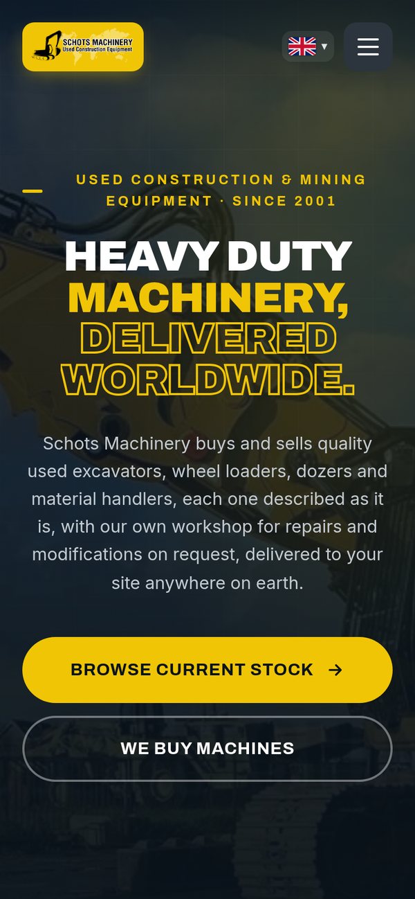 De homepage van schotsmachinery.com op een telefoon