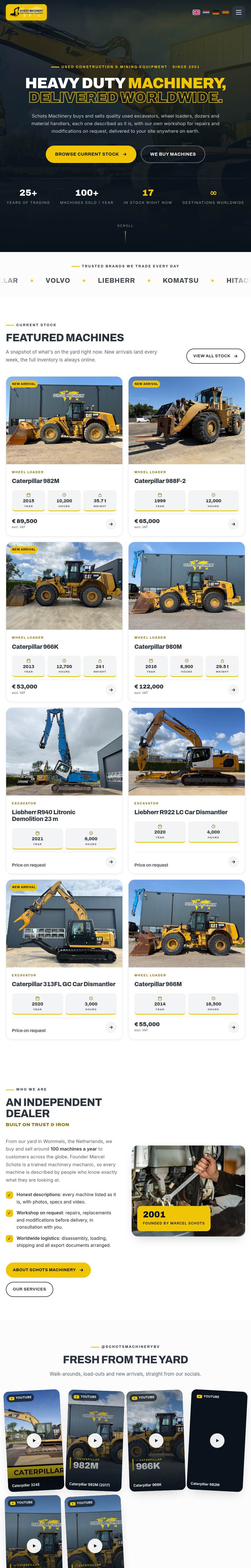De volledige website van Schots Machinery van boven naar beneden