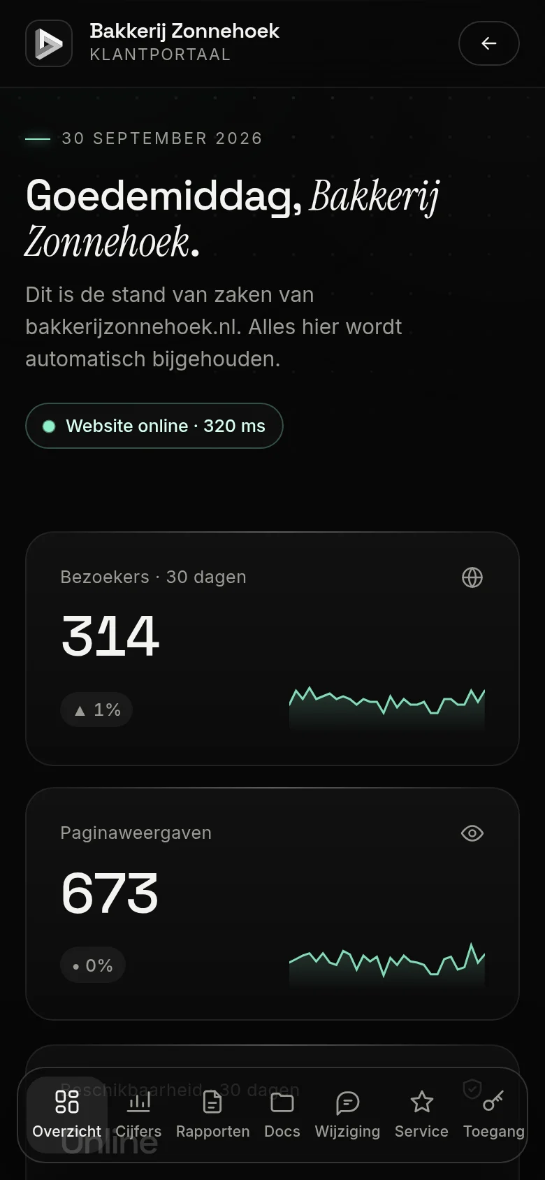 Het klantdashboard op een telefoon