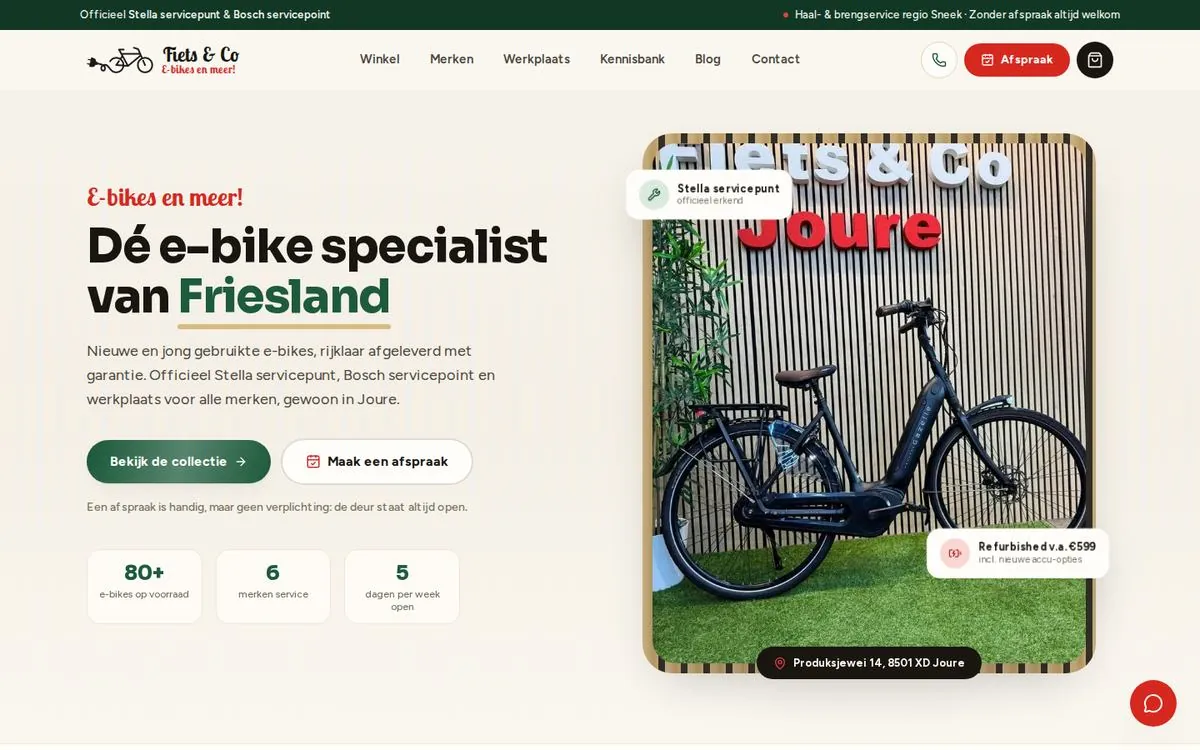 De nieuwe homepage van fietsencojoure.nl