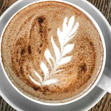 Cappuccino met een varen getekend in het melkschuim